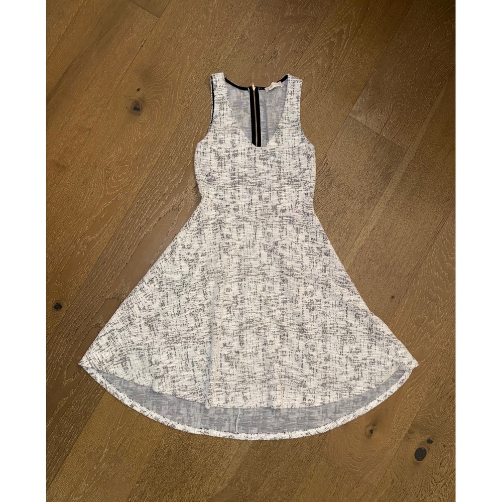 Altar'd State Womens Black White Tweed Knit Fit Flare Dress Exposed Zipper Med